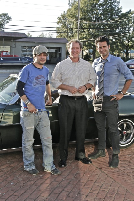  Alexandre Villeret, Cleveland’s Edward Kossman, and Blues performer Manu Lanvin, next to the car used in the music video.